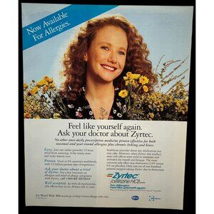 Zyrtec Allergy Medicine Print Ad Vintage 90s Spring Flowers Pfizer